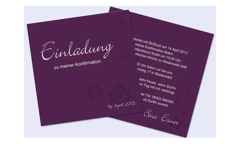 Einladung Kommunion / Konfirmation, Flachkarte 12,5x12,5 cm, blau