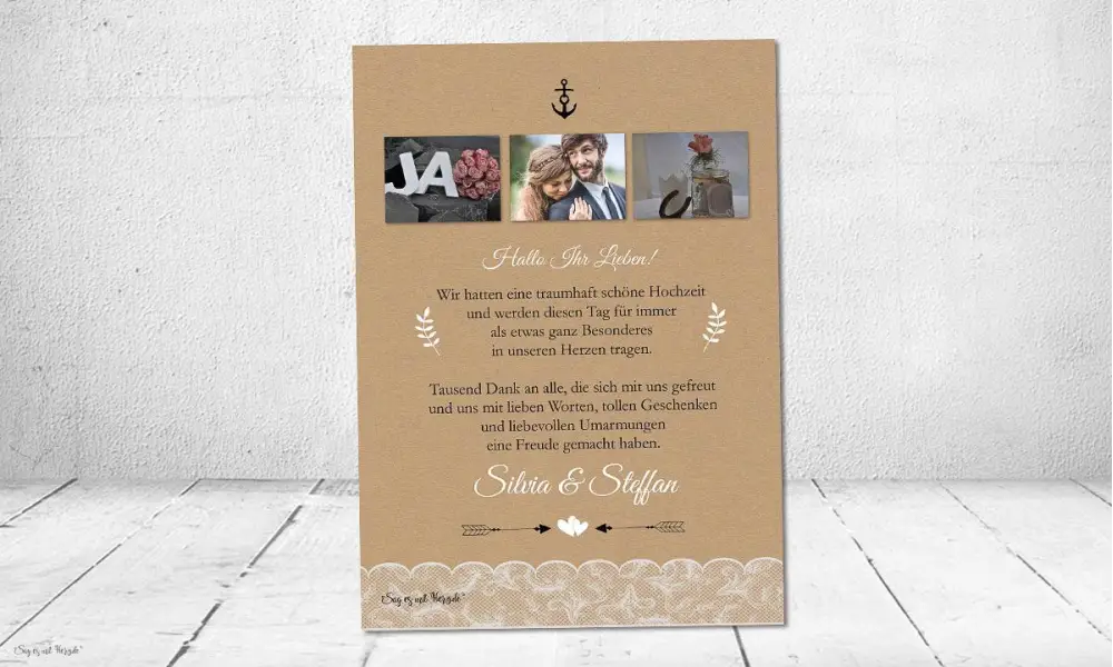 Danksagung Hochzeit Kraftpapier Spitze