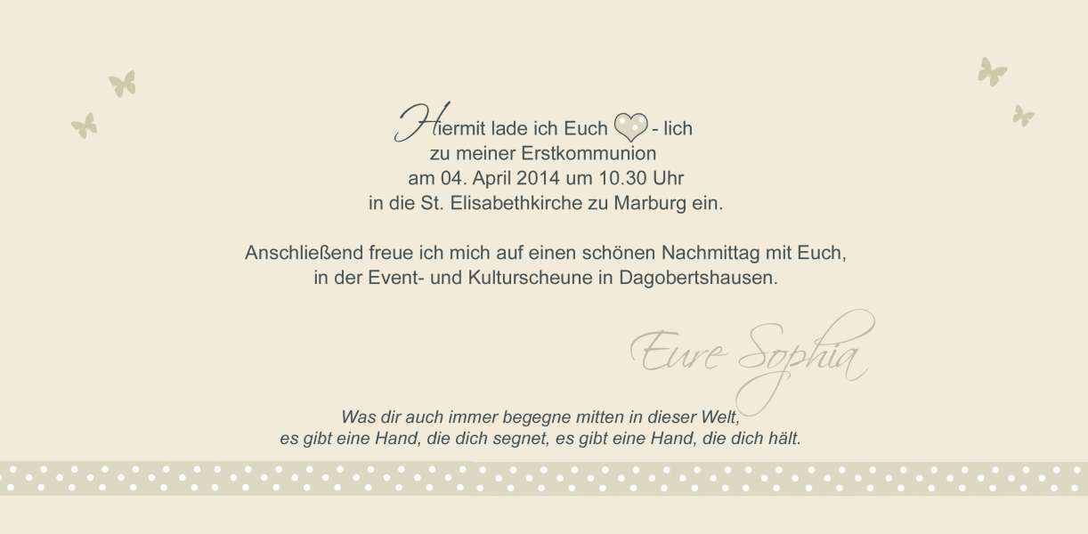 Einladungskarte Konfirmation / Kommunion "Schmetterling"