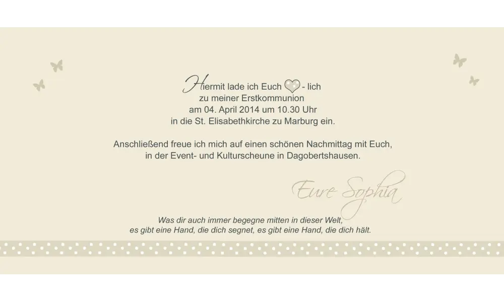 Einladungskarte Konfirmation / Kommunion "Schmetterling"