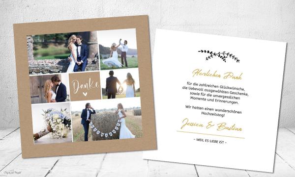 Dankeskarten Hochzeit Collage Kraftpapier