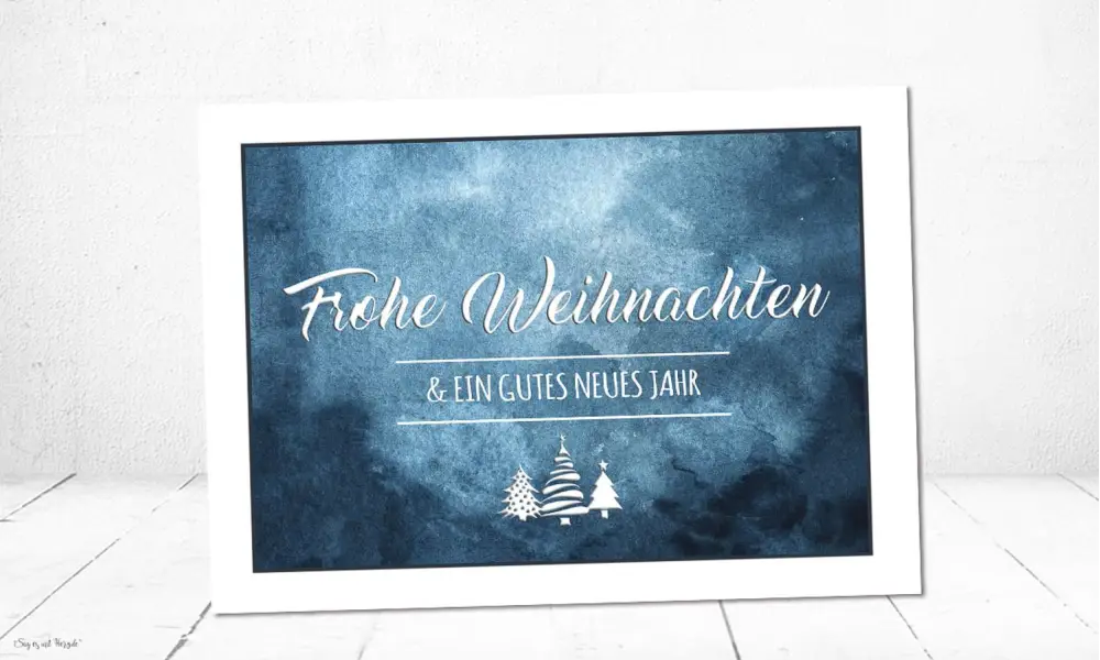 Weihnachtskarten geschäftlich Postkarte Aquarell blau mit Logo