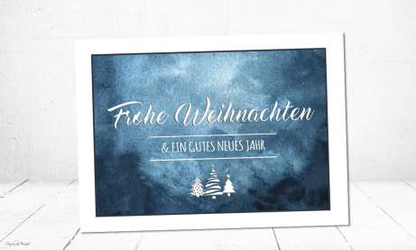 Weihnachtskarten geschäftlich Postkarte Aquarell blau mit Logo