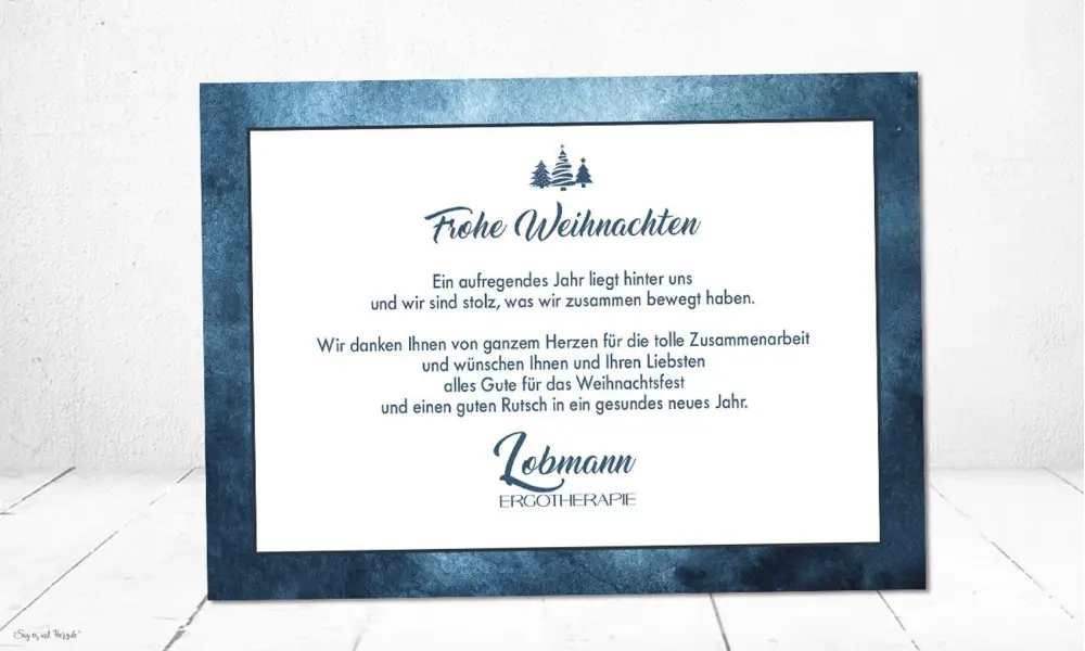 Weihnachtskarten geschäftlich Postkarte Aquarell blau mit Logo