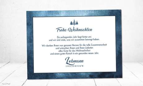 Weihnachtskarten geschäftlich Postkarte Aquarell blau mit Logo