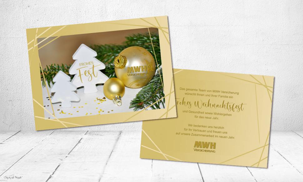 Weihnachtskarten geschäftlich gold mit Logo