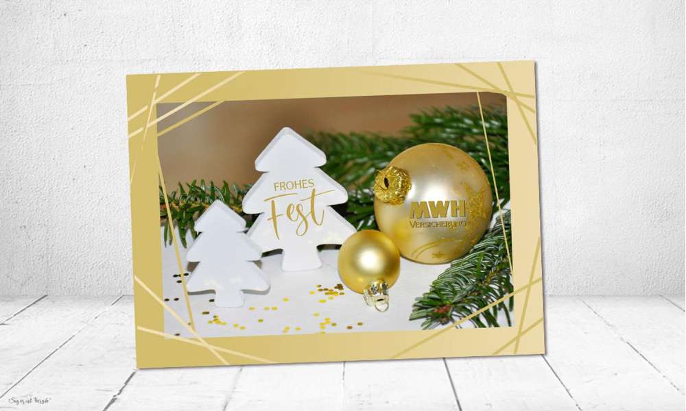Weihnachtskarten geschäftlich gold mit Logo