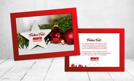 Weihnachtskarte geschäftlich mit Foto rot