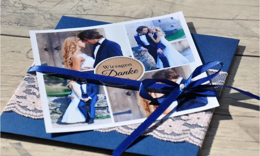 Danksagungskarten Hochzeit Spitze blau rosa