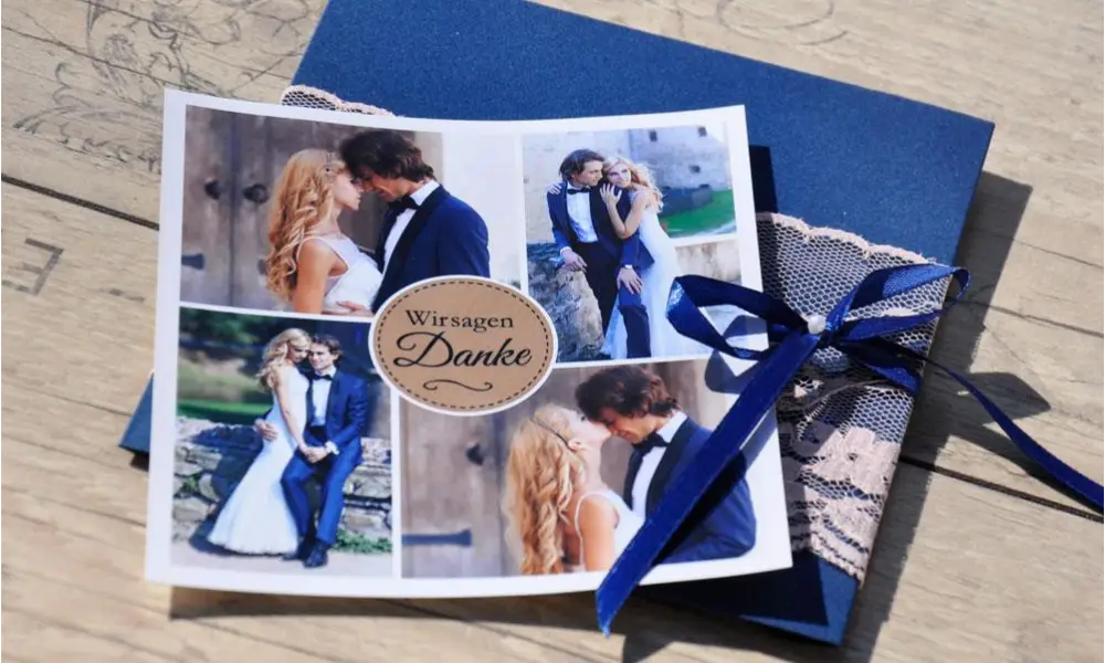 Danksagungskarten Hochzeit Spitze blau rosa