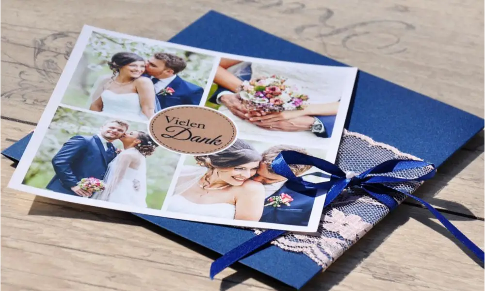 Danksagungskarten Hochzeit Spitze blau rosa