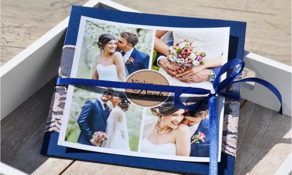 Danksagungskarten Hochzeit Spitze blau rosa