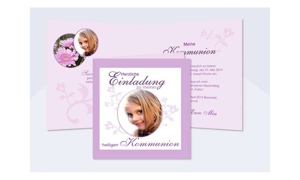 Einladung Kommunion / Konfirmation, Klappkarte 12,5x12,5 cm, rosa weiß