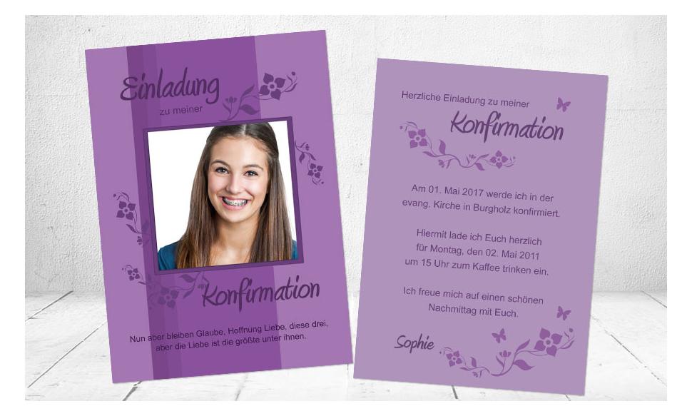 Einladung Kommunion / Konfirmation, Postkarte, lila