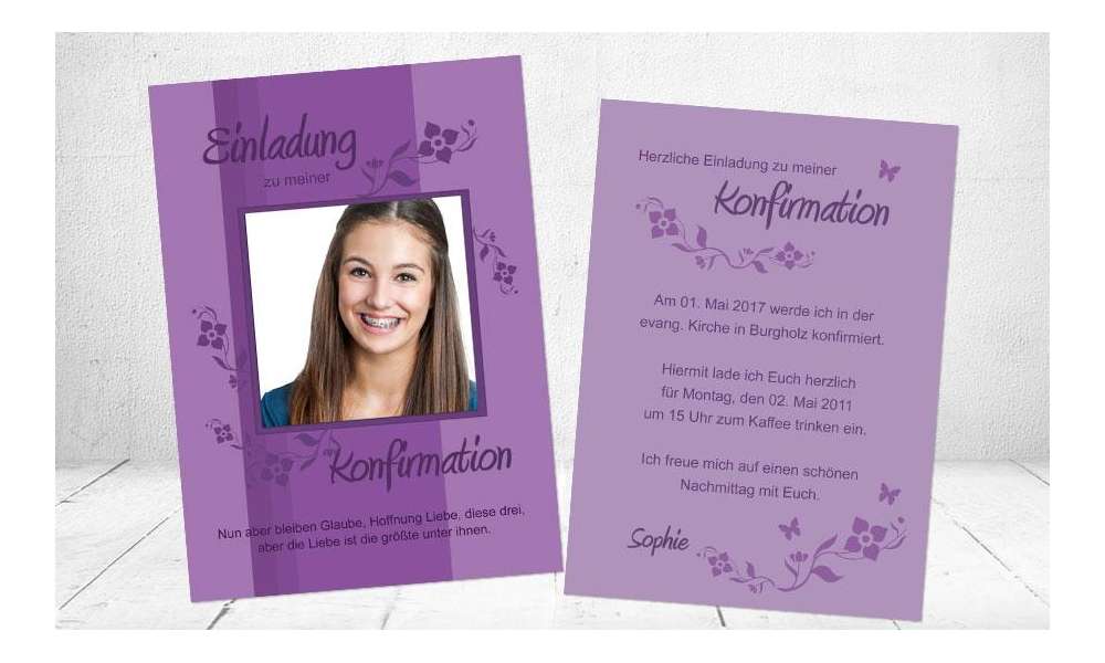 Einladung Kommunion / Konfirmation, Postkarte, lila