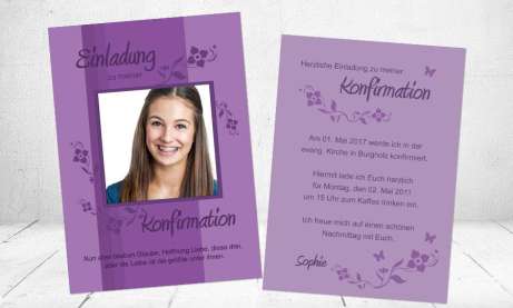 Einladung Kommunion / Konfirmation, Postkarte, lila