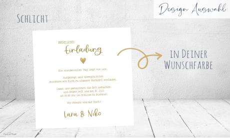 Einladungskarten Hochzeit schlicht minimalistisch gold