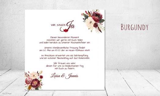 Einladungskarten Hochzeit burgundy