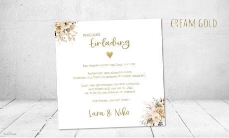 Einladungskarten Hochzeit cream gold flowers