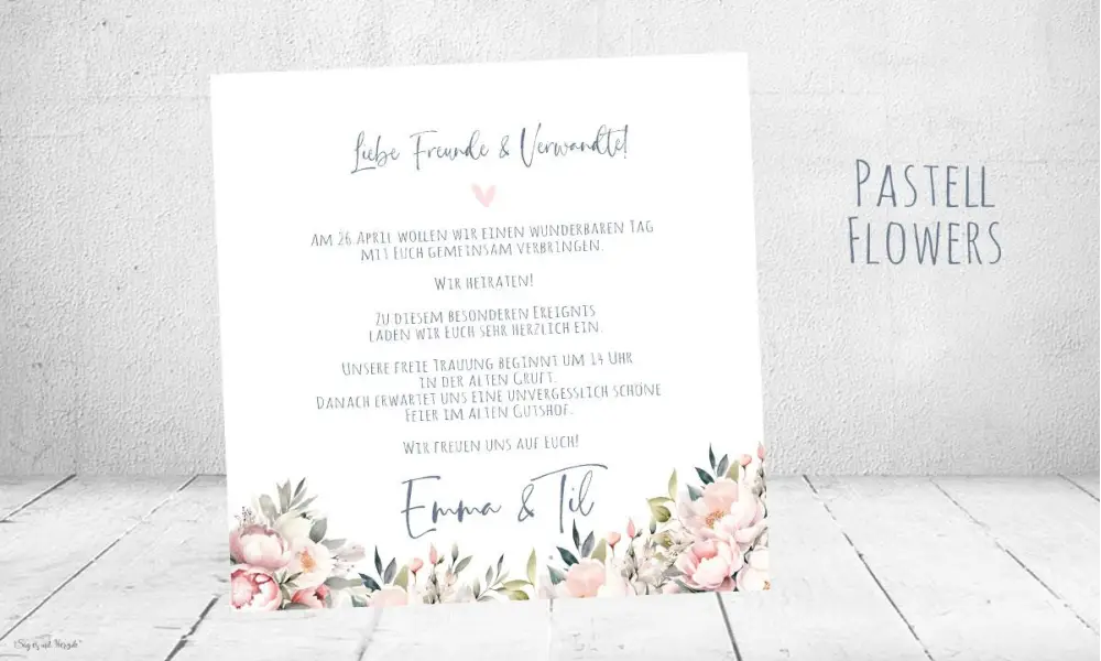Einladungskarten Hochzeit pastell flowers