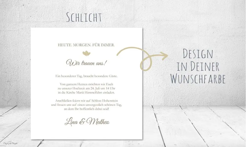 Einladungskarten Hochzeit schlicht minimalistisch