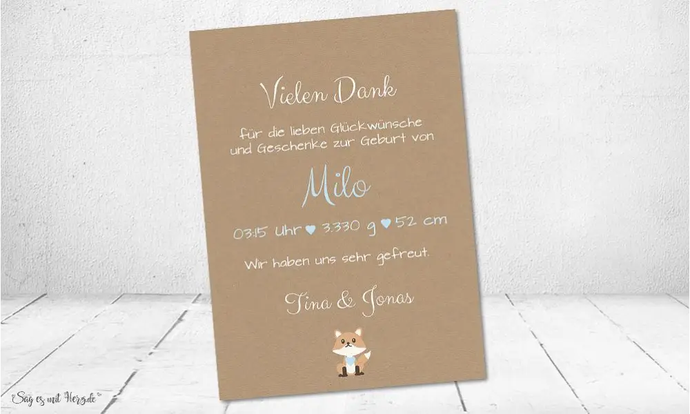 Dankeskarten Geburt Vintage Fuchs