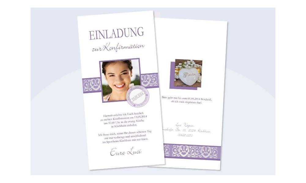 Einladungskarte Konfirmation / Kommunion in flieder