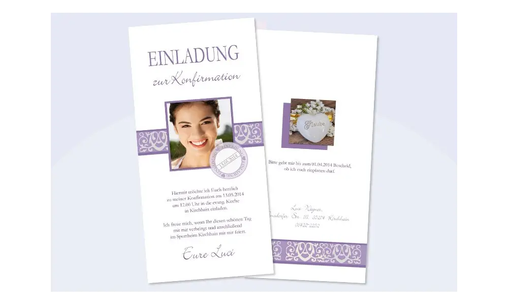 Einladungskarte Konfirmation / Kommunion in flieder