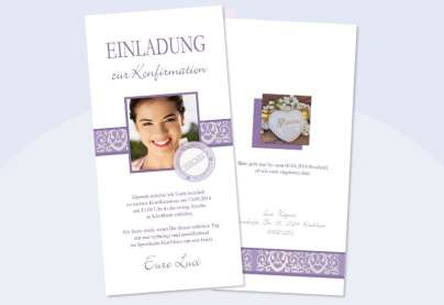 Einladungskarte Konfirmation / Kommunion in flieder