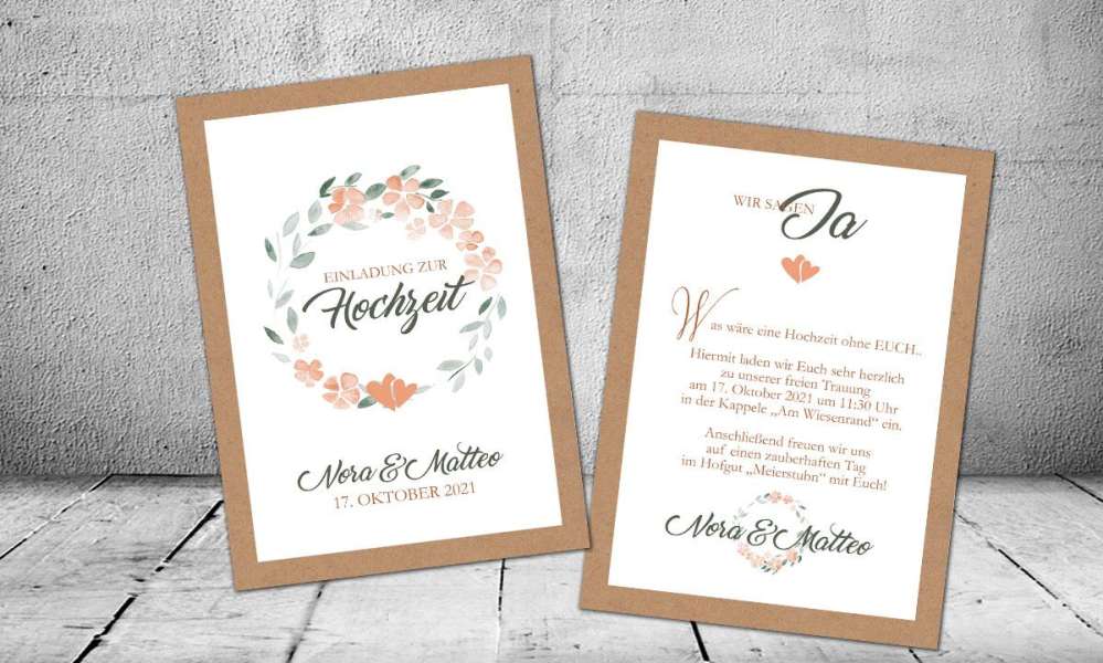 Einladungskarten Hochzeit Kraftpapier