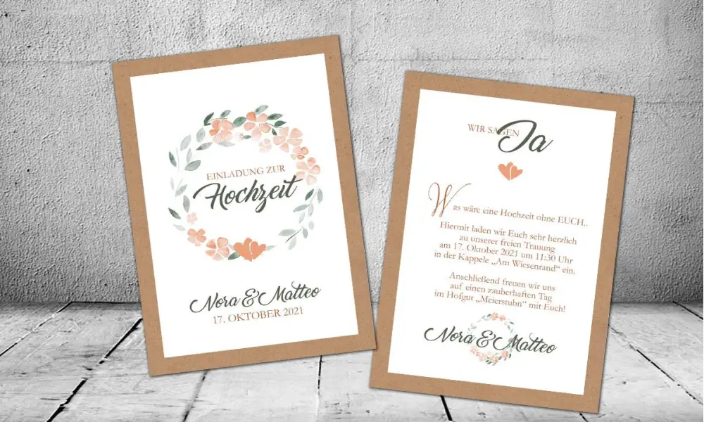 Einladungskarten Hochzeit Kraftpapier