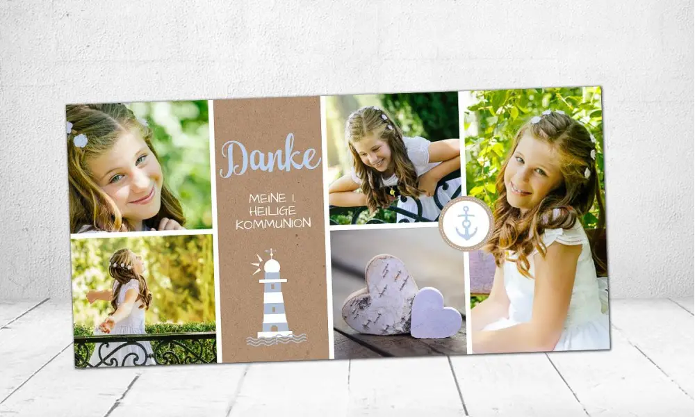 Dankeskarten Kommunion Kraftpapier Leuchtturm