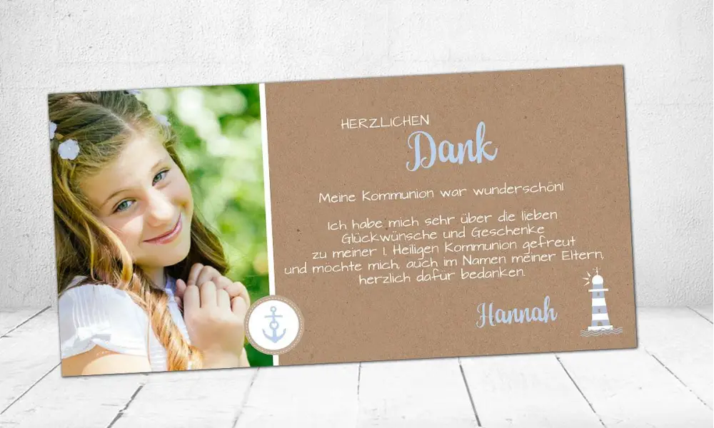 Dankeskarten Kommunion Kraftpapier Leuchtturm