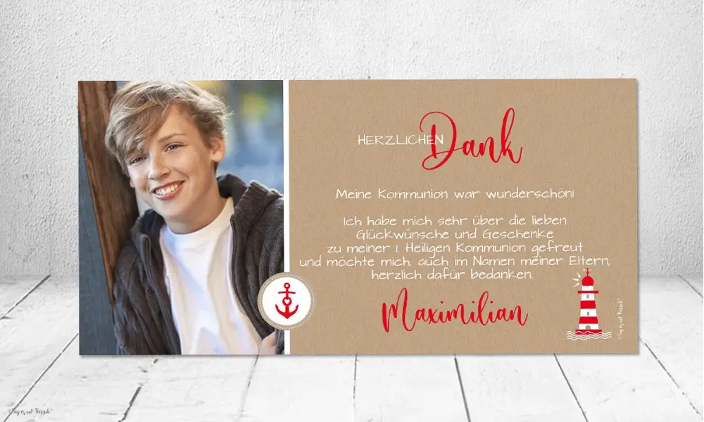 Dankeskarte Kommunion Leuchtturm
