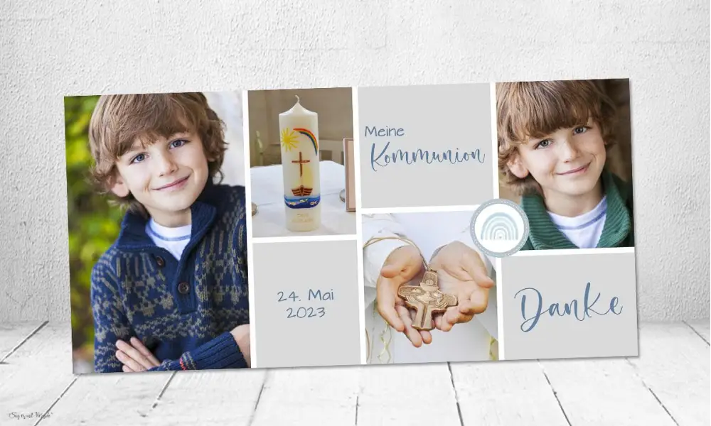Danksagungskarten Kommunion mit mehreren Fotos