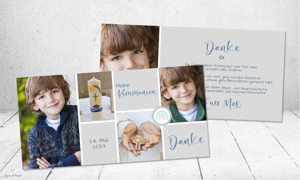 Danksagungskarten Kommunion mit mehreren Fotos