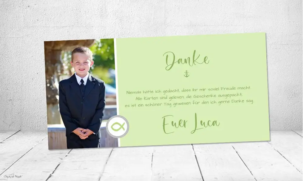 Dankeskarten Kommunion Fotokarten grün