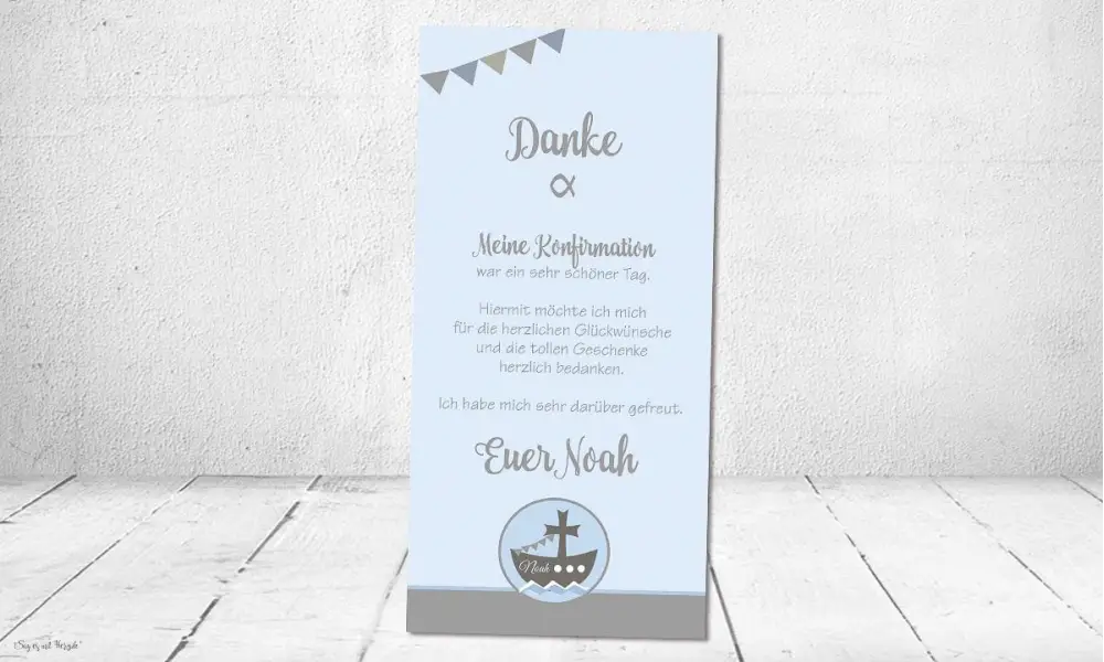Dankeskarten Konfirmation blau Schiff