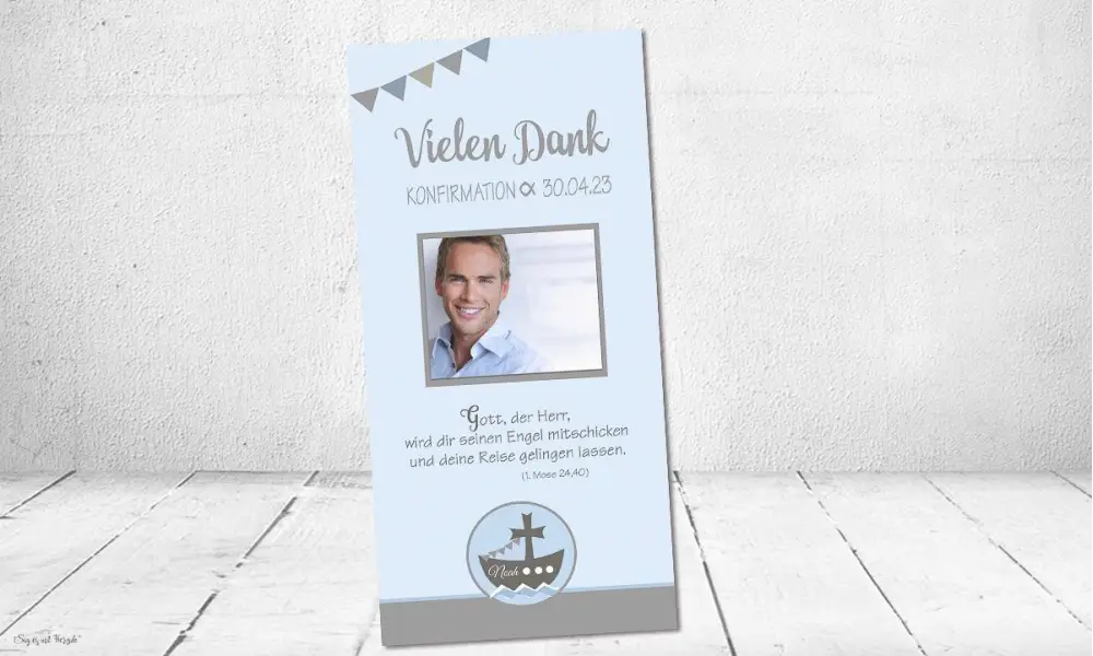 Dankeskarten Konfirmation blau Schiff