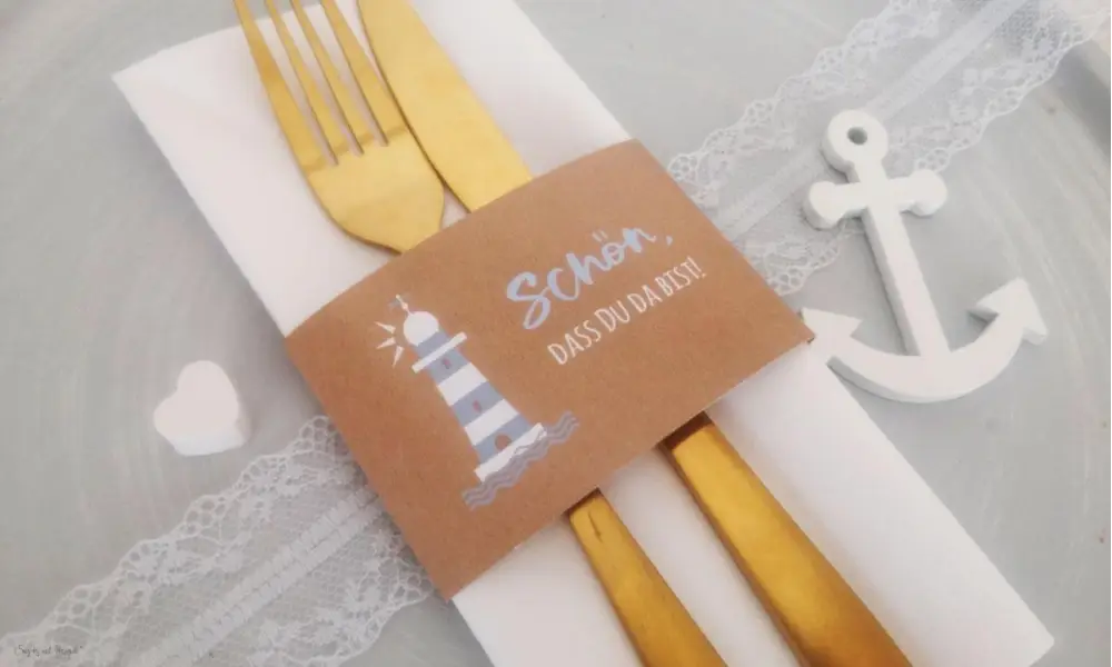 Servietten Banderole Kommunion Leuchtturm Kraftpapier