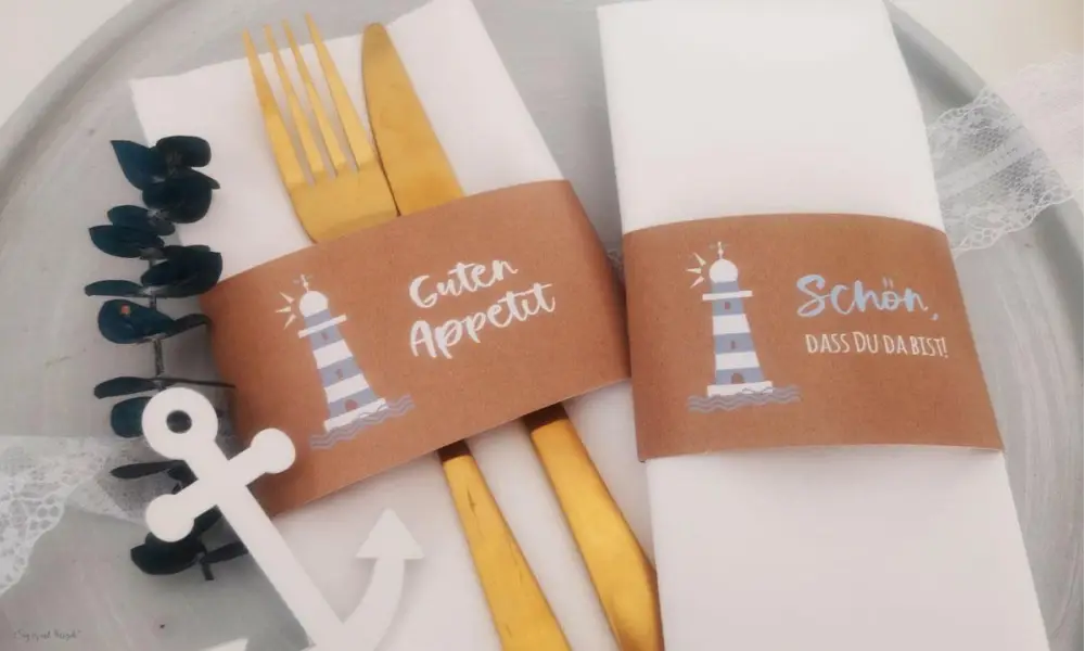 Servietten Banderole Kommunion Leuchtturm Kraftpapier