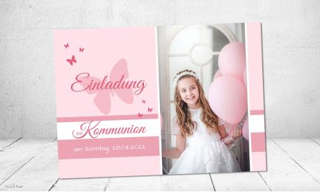 Einladungskarten Kommunion Schmetterling rosa