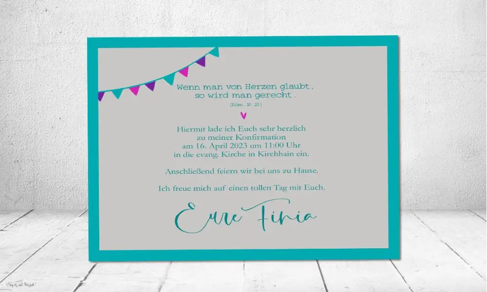 Einladungskarten Konfirmation türkis