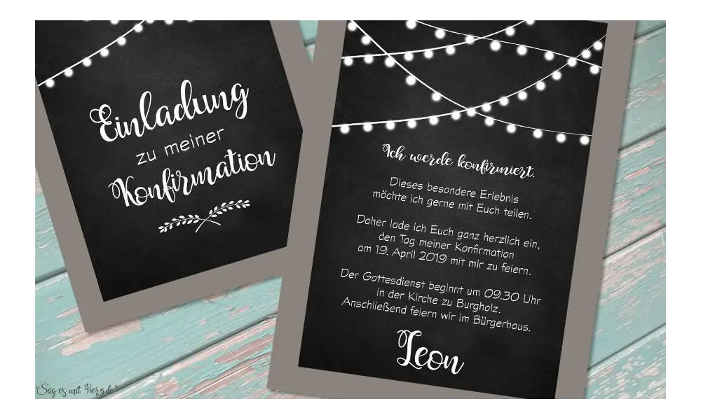 Einladungskarten Konfirmation ohne Foto Tafellook