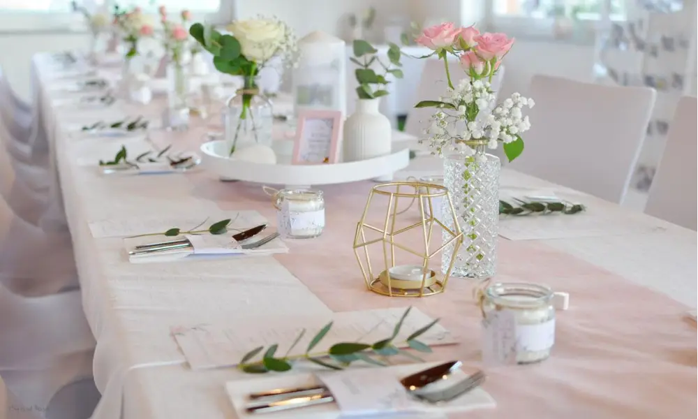Dekoration Hochzeit weiß salbei rosa
