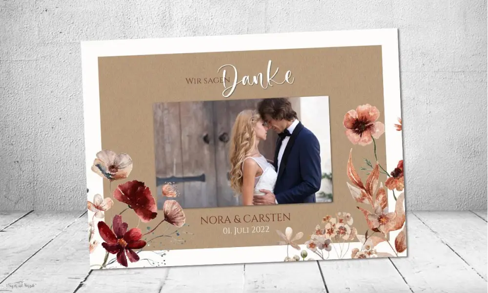 Danksagung Hochzeit Kraftpapier Rost Trockenblumen