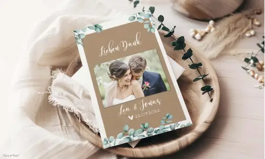 Dankeskarte Hochzeit Kraftpapier Eukalyptus