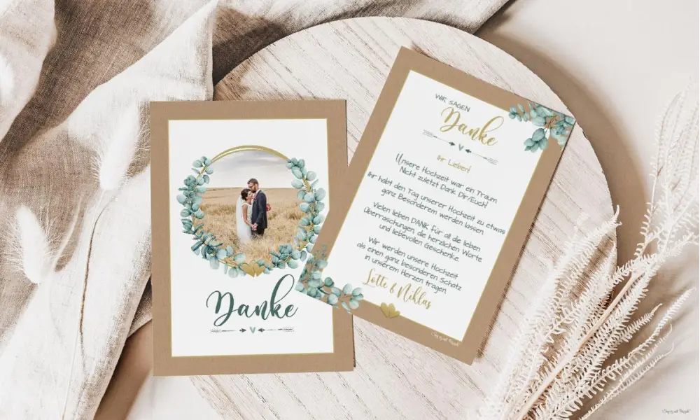 Dankeskarten Kraftpapier Hochzeit Eukalyptus