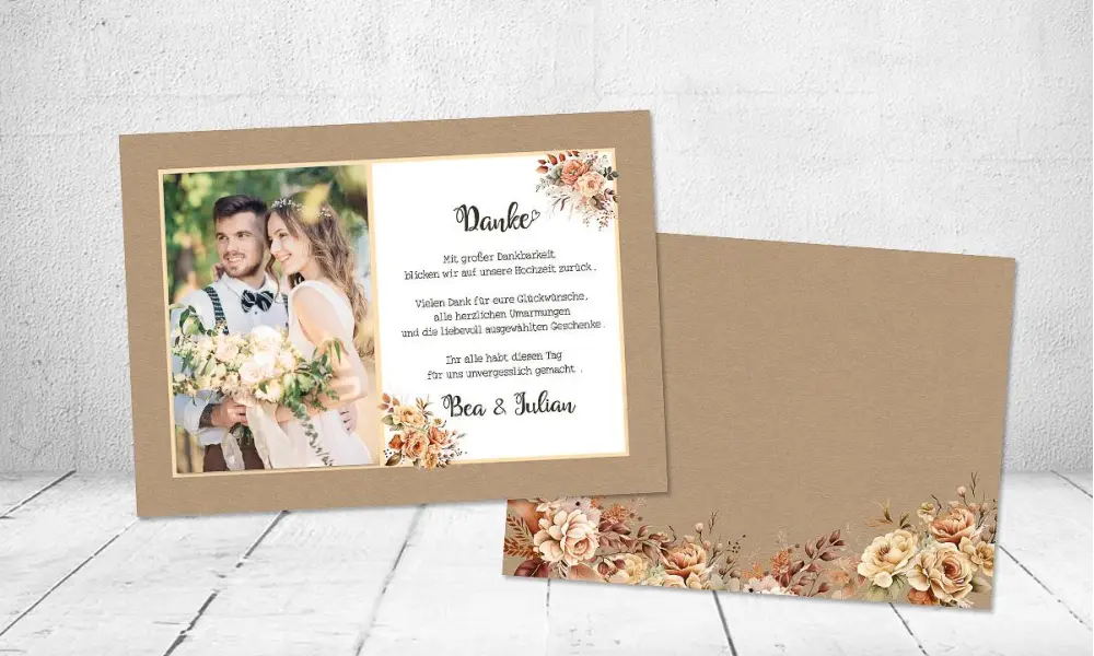 Dankeskarten Hochzeit Kraftpapier floral