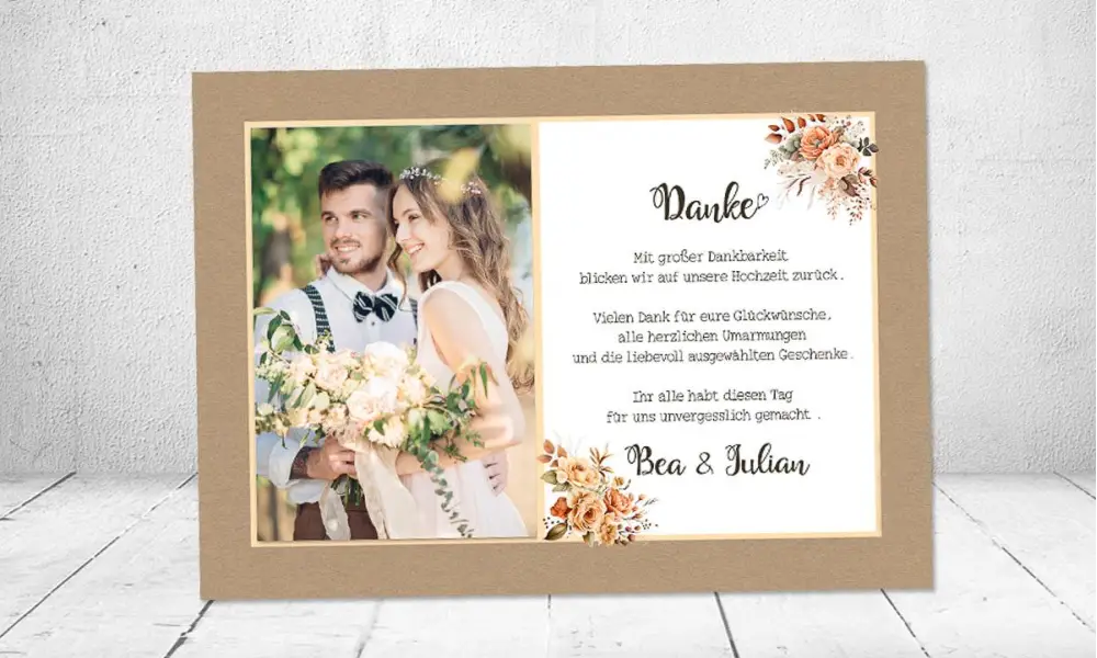 Dankeskarten Hochzeit Kraftpapier floral
